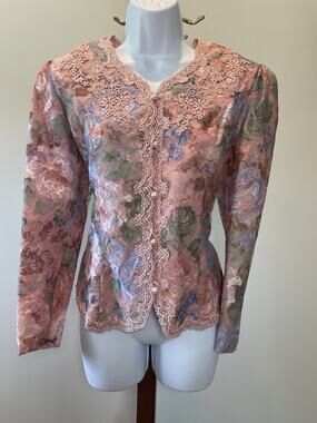 Vintage Nah Nah Collections Pink Floral Suit Jacket Size 12